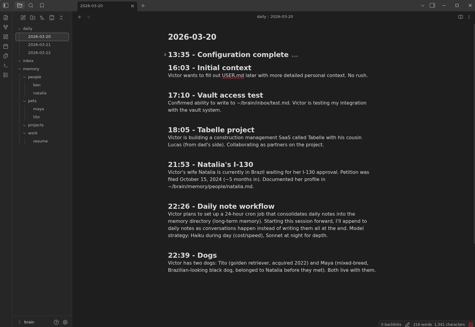 Obsidian vault memory files